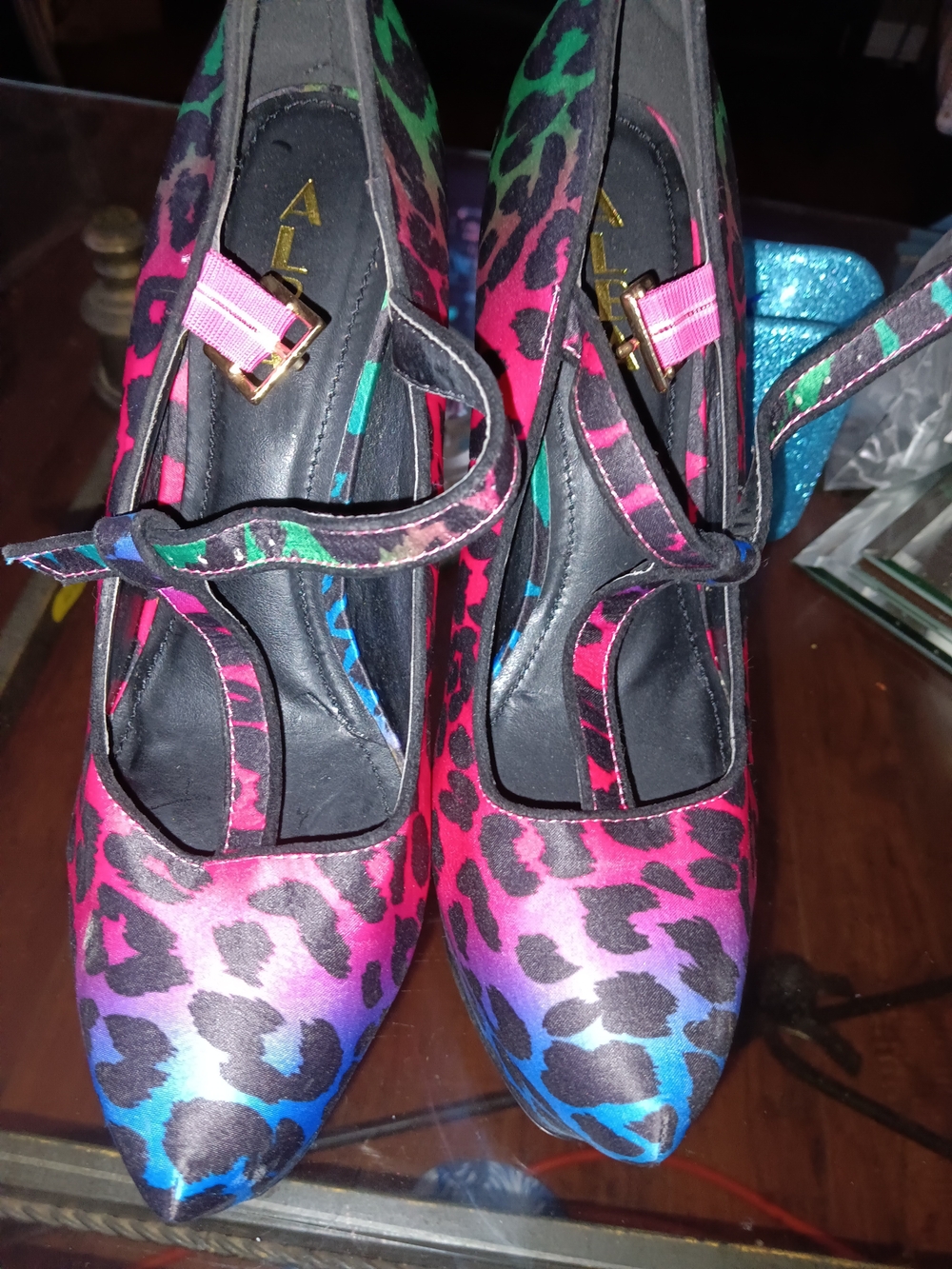 Alba Multicolor Leopard Print Mary Jane Heels - Pink, Blue, Green